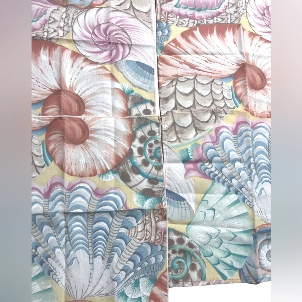 Vintage Handmade Seashells Fabric Tablecloth Napkins Set coastal